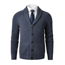 Aliexpress - Men’s Shawl Collar Cardigan Sweater Slim Fit Cable Knit Button up Merino wool Sweater with Pockets