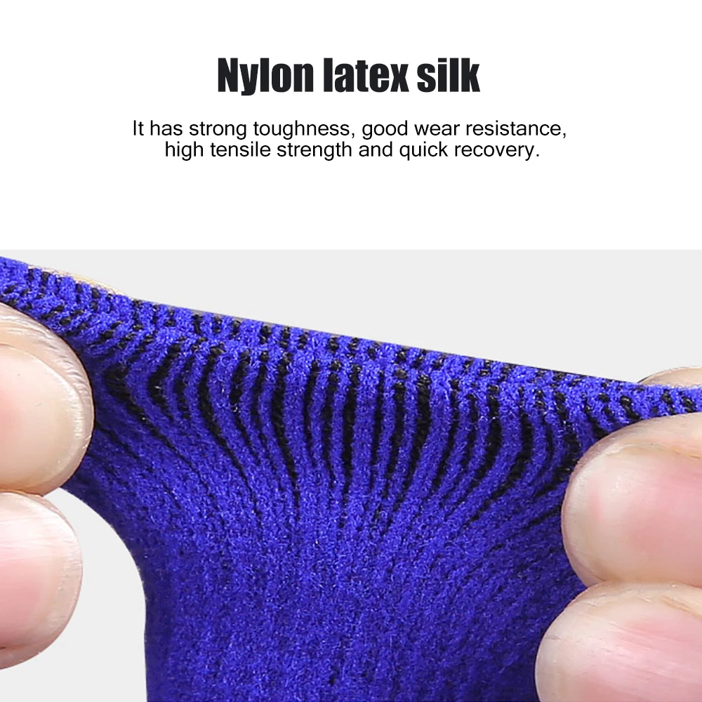 Finger splint brace worn on index finger demonstrating the breathable sponge composite and nylon latex construction that wicks moisture and keeps the finger area comfortable during extended day and night wear for adults men women and children.