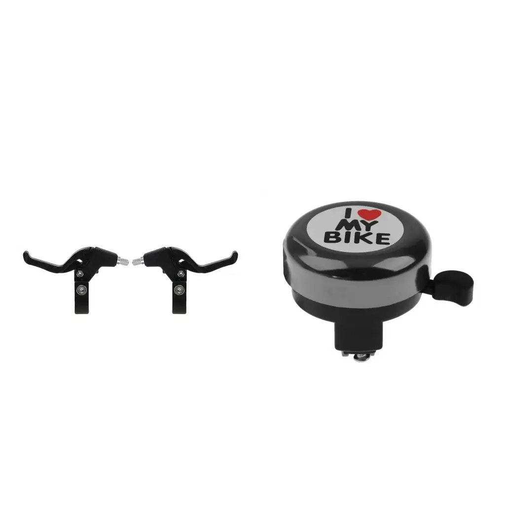 Cycling Bike Bell Ring Sound Horn + Universal Lightweight Twin Bike Brake Levers Set Cycle Accessories