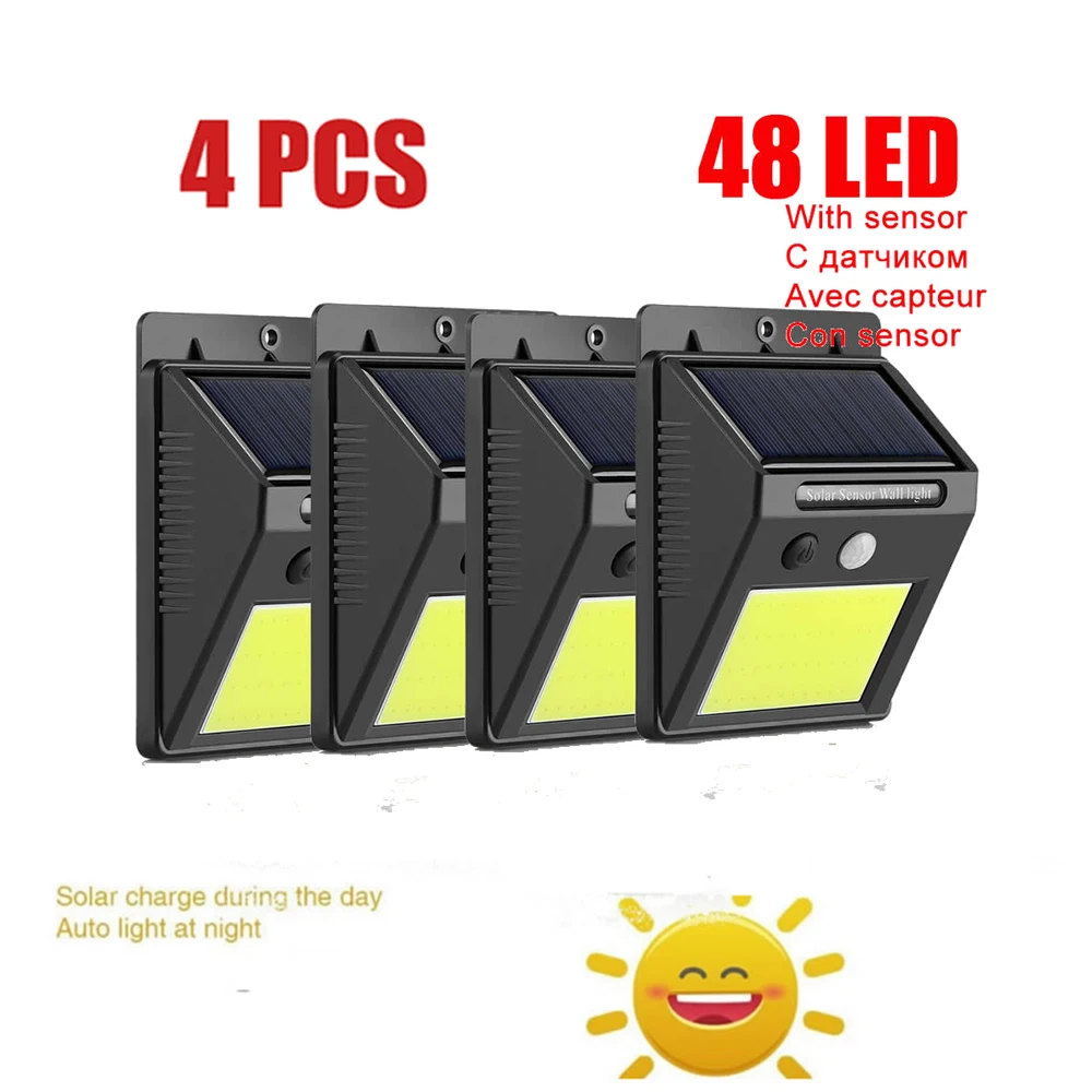 

1-4PCS LEDs Solar Powered Lights Wireless Motion Sensor lamp Security Outdoor Waterproof Wall Spotlights Garden Street Path ligh