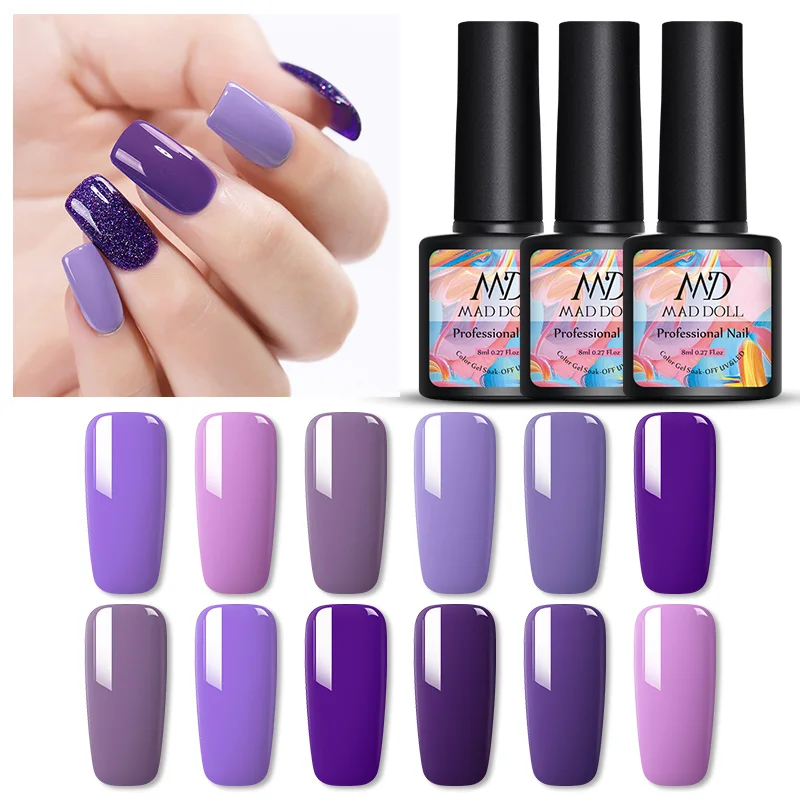 MAD DOLL 8 мл; Гель-лак для ногтей, лак для ногтей, одноцветная личная гигиена, лак, однократный, чистый цвет ногтей, Гель-лак для ногтей, светодиодный светильник для маникюра