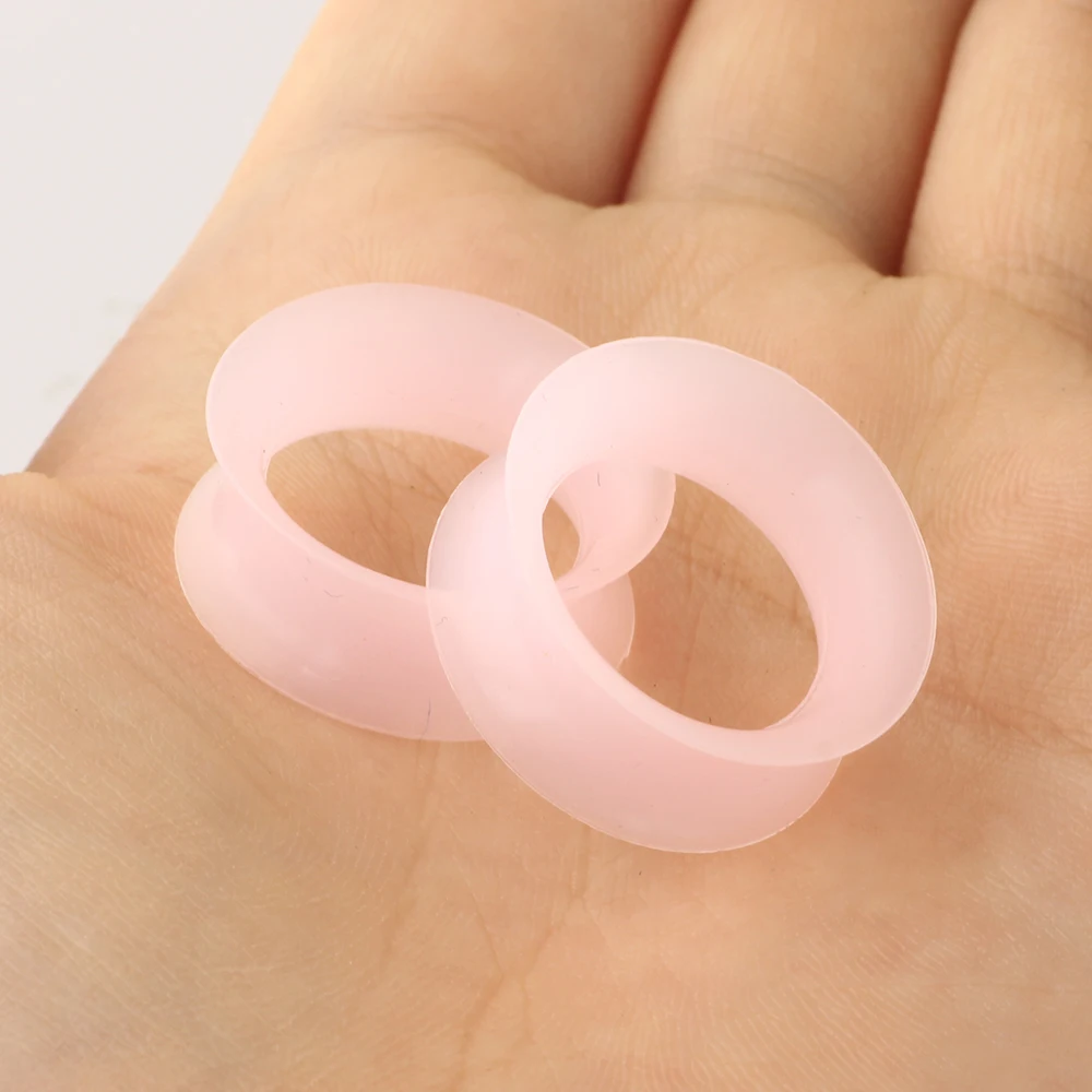 JUNLOWPY Pink Silicone Flexible Ear Plugs Tunnels Double Flared Expander Earring Hollow Gauges Ear Piercing Wholesale 100/200pcs