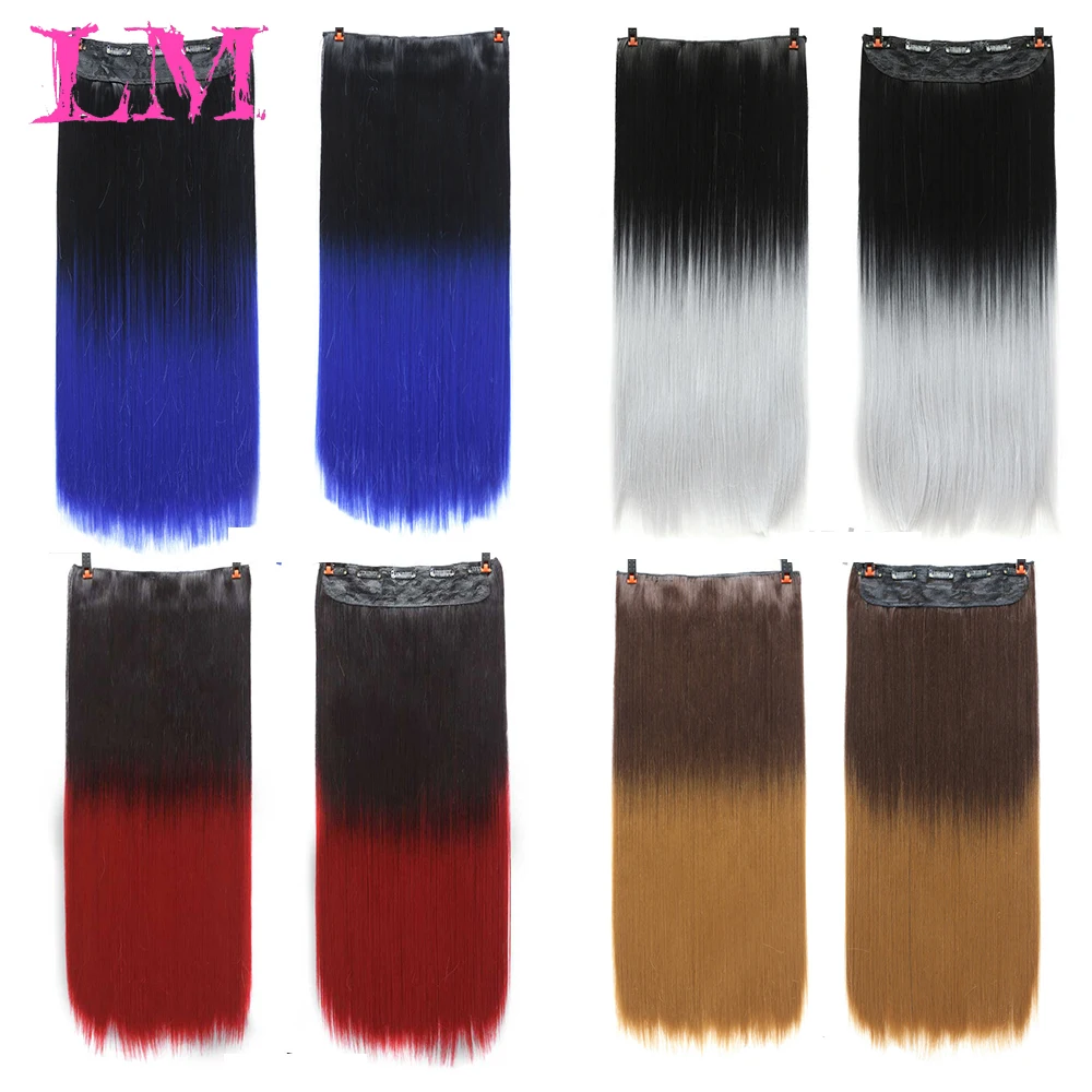 

liangmo Buqi Gradient ColorInvisible Fish Wire Long Straight High Temperature Fiber Synthetic Hair Extensions for Adult Women