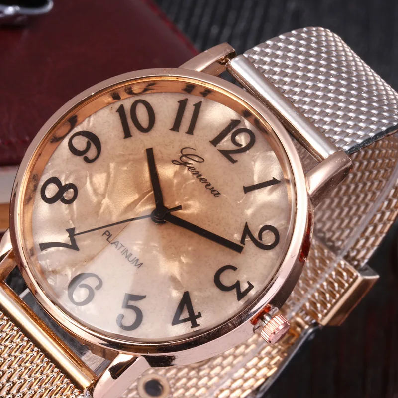 

New Style Watch Geneva Environmentally Friendly Thin PVC Faux Mesh Belt Couples Marble Quartz Watch
