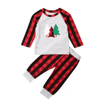 価格 クリスマス衣装幼児服子供の少年少女の服チェック柄長袖tシャツトップス + パンツカジュアル2個セット