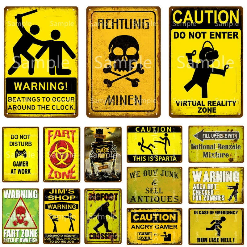 8" x 12" Metal Tin Sign WARNING FART ZONE ENTER AT YOUR OWN RISK Yellow backgr 