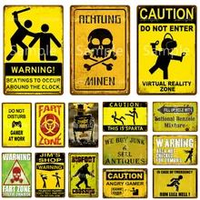 Warning Fart Zone Metal Sign Caution Do Not Enter Metal Poster Zombie Party Wall Decor Bigfoot Crossing Metal Plate YL111