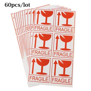 

60pcs Adhesive Fragile Parcel Labels Fragile Warning Label Sticker Hazard Warning Sign Handle With Care Keep Express Label