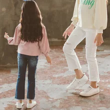 В Корейском стиле для девочек-Стиль осенняя одежда модные-Стиль шить шов эластичность стиральная водные джинсы для больших мальчиков Повседневное труба брюки