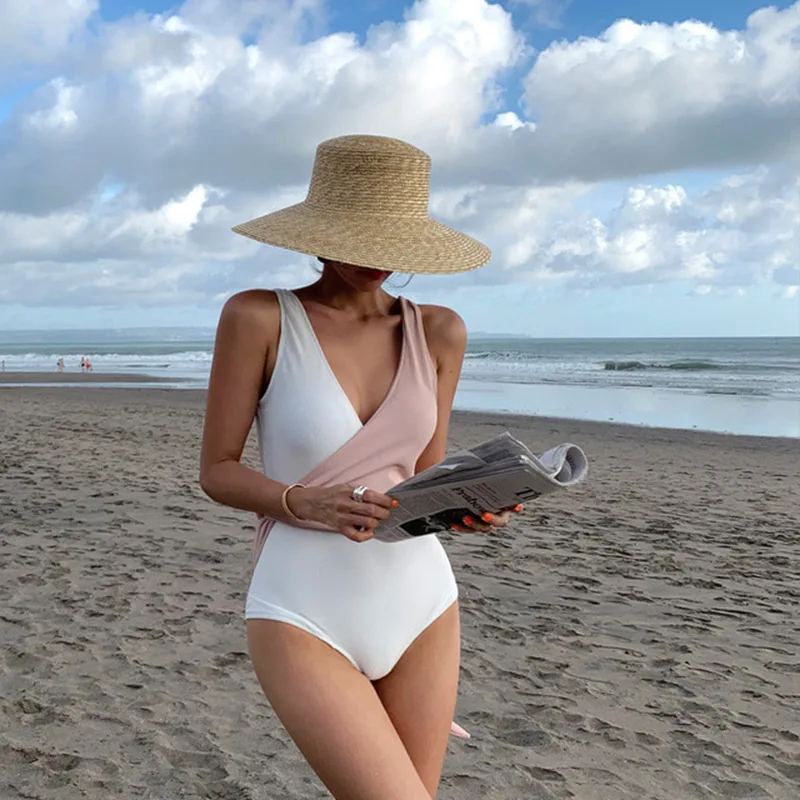 

Swimsuit For Girls Fused Small Breasts Trikini Women One-Piece Swimsuits Piece Sexy Korean Ins Backless Movement Striped
