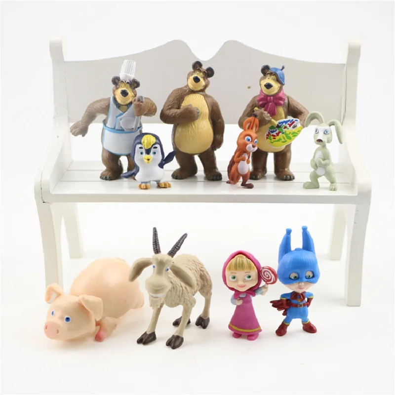 

Hot Sale Russia Masha toy 10Pcs/Lot Kids Boys Girls Creative Cake Decoration Bear Model Doll Toys For Children Christmas Gifts