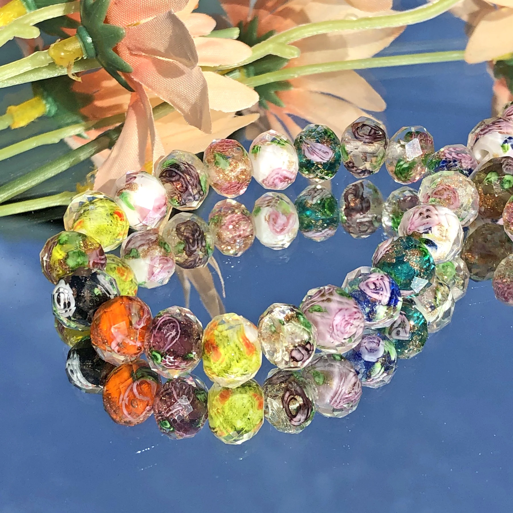 Perle Di Vetro Lavorato A Lume Con Motivi Floreali Rosa: Rondelle Di - Foto 2