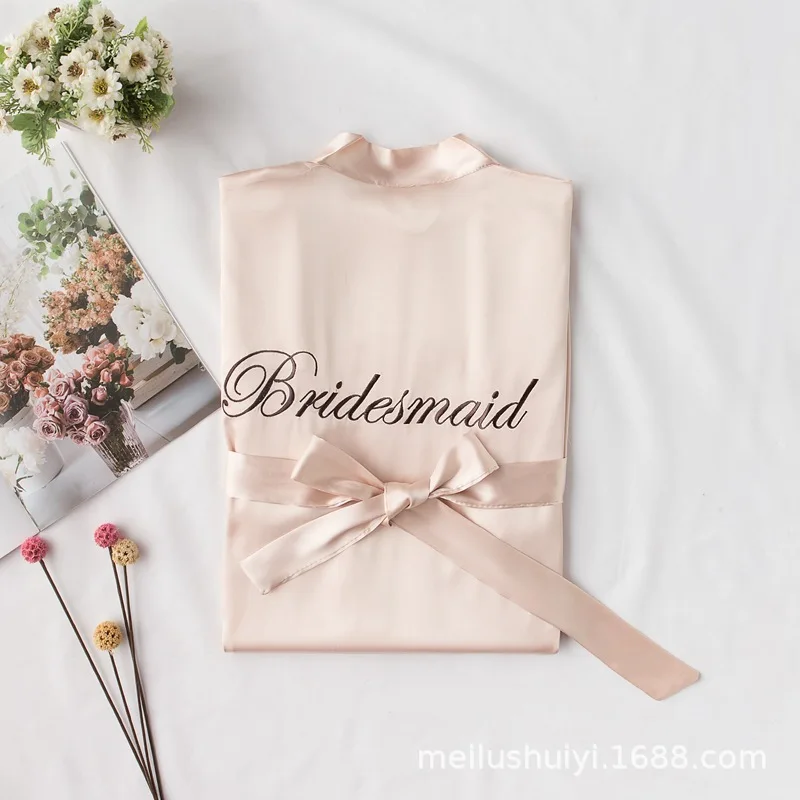 Champagne Bridesmaid Одежда для невесты однотонный халат Элегантная пижама для невесты сексуальный женский домашний халат Банный халат кимоно шелковый халат для сна - Цвет: Champagne Bridesmaid