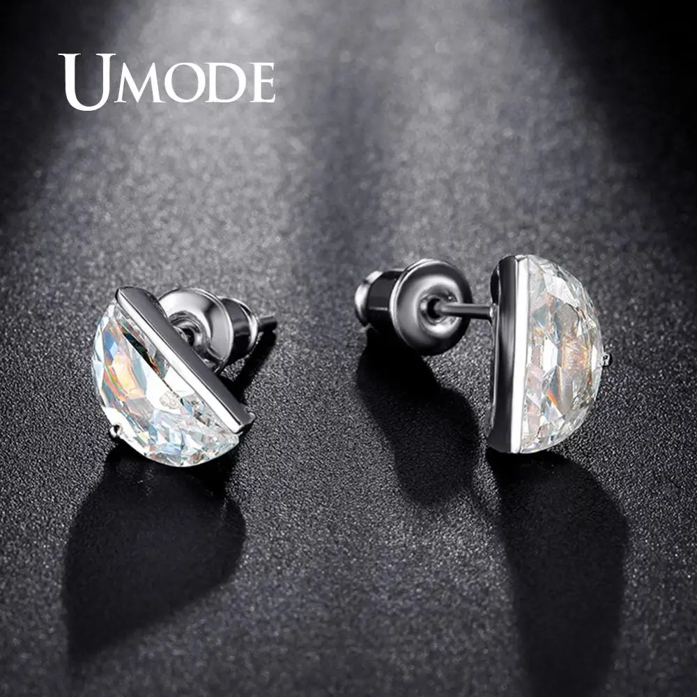 UMODE полукруглые разноцветные плоские круглые гвоздики Сережки для Для женщин из белого золота, новые браслеты, простой дизайн, роскошные свадебные украшения аксессуары UE0193B