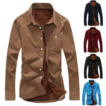 

Plus Size Men Casual Long Sleeve Fleece Lining Corduroy Warm Buttons Down Shirt Plus Size Men Casual Buttons Down Shirt