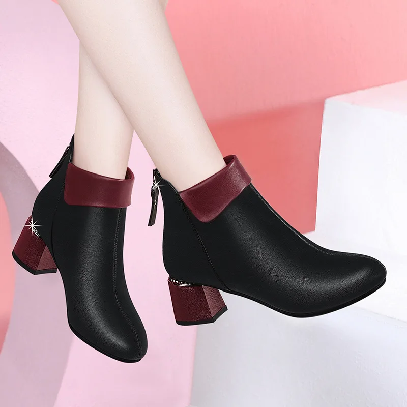

Dunhu Martin Boots Women's British-Style Chunky-Heel Short Boots 2019 Autumn And Winter New Style nv pi xue plus Velvet Boots WO