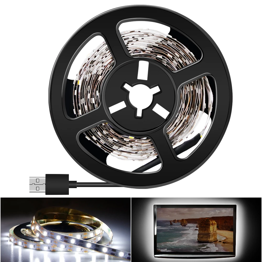 

USB 5V Light Tape Led Lamp 1M 2M 3M 4M 5M Flexible Light Strip Led Ribbon Warm White/White Lighting for Desktop PC TV Backlight