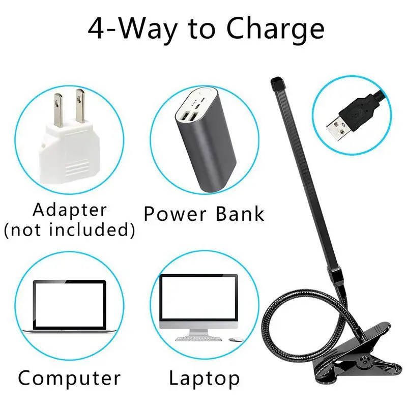  8W LED Clip on Lamp Desk Light with 3 Modes 2M Cable Dimmer 10 Levels Clamp Table Lights - 4000048363052