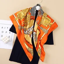 

90cm War Horse Belt Square Scarf 2022 New Fashion Women Silk Scarf Luxury Brand Hijab Shawl Foulard Scarves Wraps For Ladies