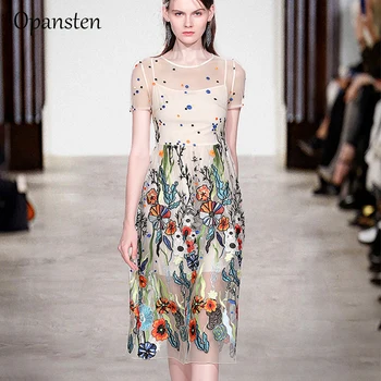 

Opansten Mesh Embroidery Women Banquet Evening Dress Luxury A Line Party Dress Female Vestido Ball Cocktail Dress