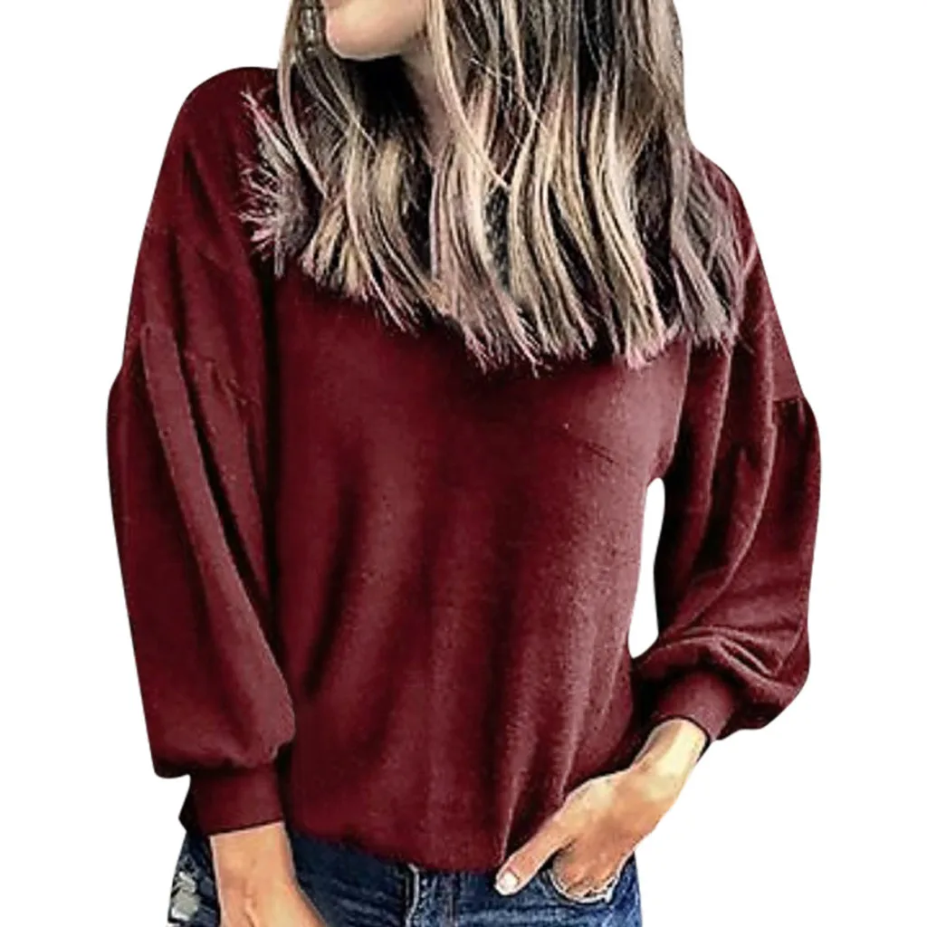 

Plus Size Loose Casual Solid Sweatshirt Lantern Long-Sleeved Women Pullover Autumn Warm Fashion O-Neck Lazy Tops Sudaderas#Y3