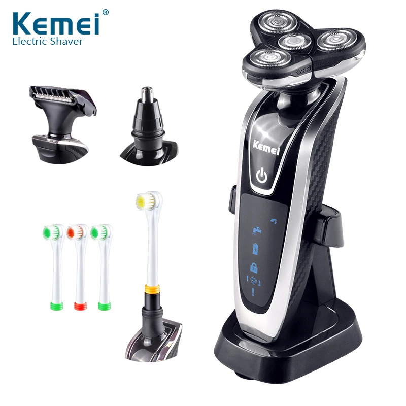 Продажа Kemei электробритва 4D с плавающим тройным лезвием, электрическая бритва для мужчин, уход за лицом, моющаяся перезаряжаемая 4 в 1 триммер для вол...