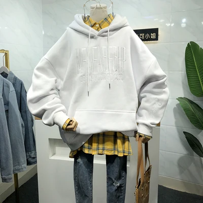 white hoodies Замшевые бархатные женские свитшоты с капюшоном в Корейском стиле, зимние плотные худи с вышивкой и начесом больших размеров - Цвет: white hoodies