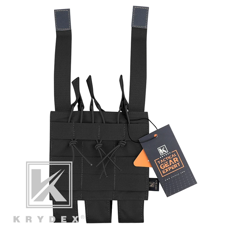 KRYDEX Tactical Modular Triple Magazine Pouch For Airsoft Hunting MOLLE Triple Open Top SMG Mag Carrier For MP5 MP7 KRISS BK