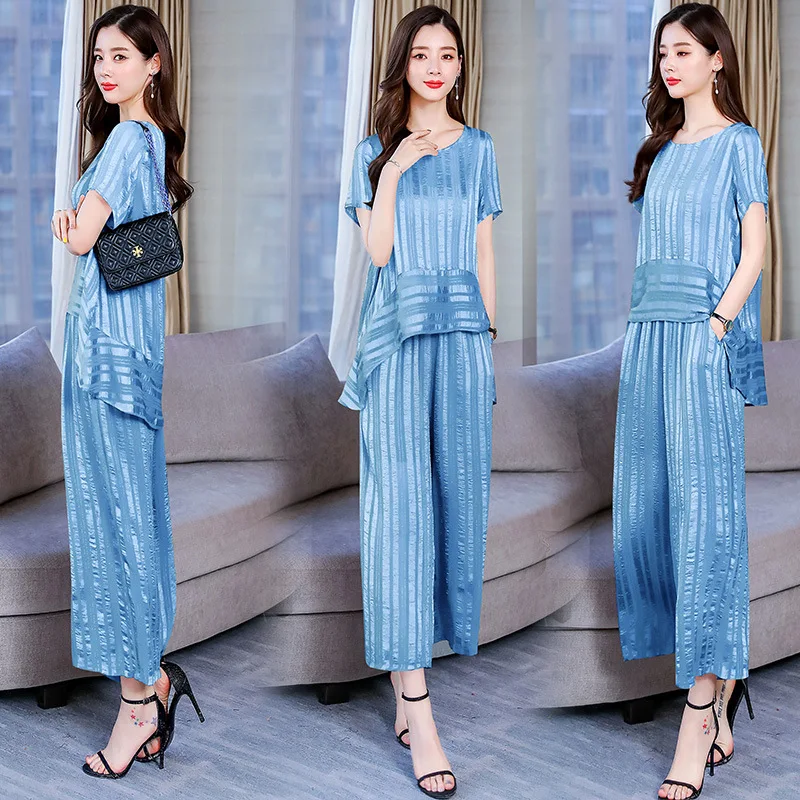 

Large Size Western Style Set Fat Mm 200 Loose Pants Women's 2019 Summer Wear New Style Drape Slimming Cover Meat Two-Piece Set