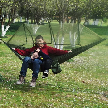 

Factory Wholesale Outdoor Parachute Cloth Hammock with Ultra-Light Portable Double Army Green Camouflage Mosquito Net Hammock