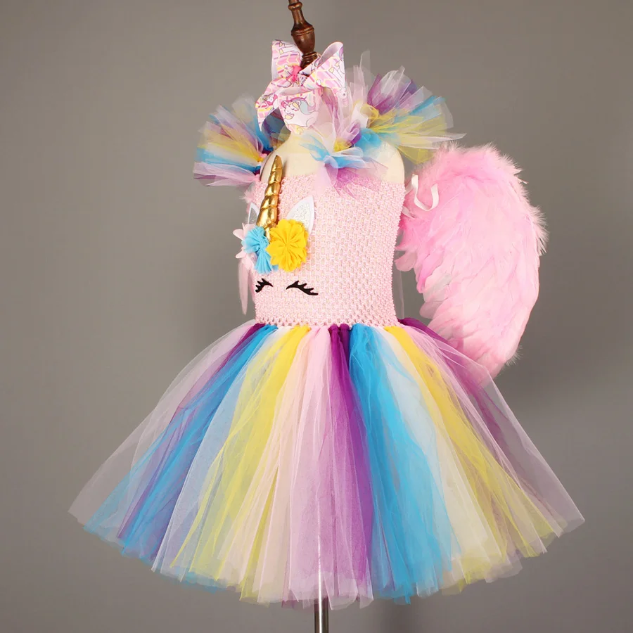 Girls Unicorn Tutu Dress with Bows and Wings Kids Party Flower Pageant Princess Dress Children Unicorn Fancy Tutu Ball Gowns (11)