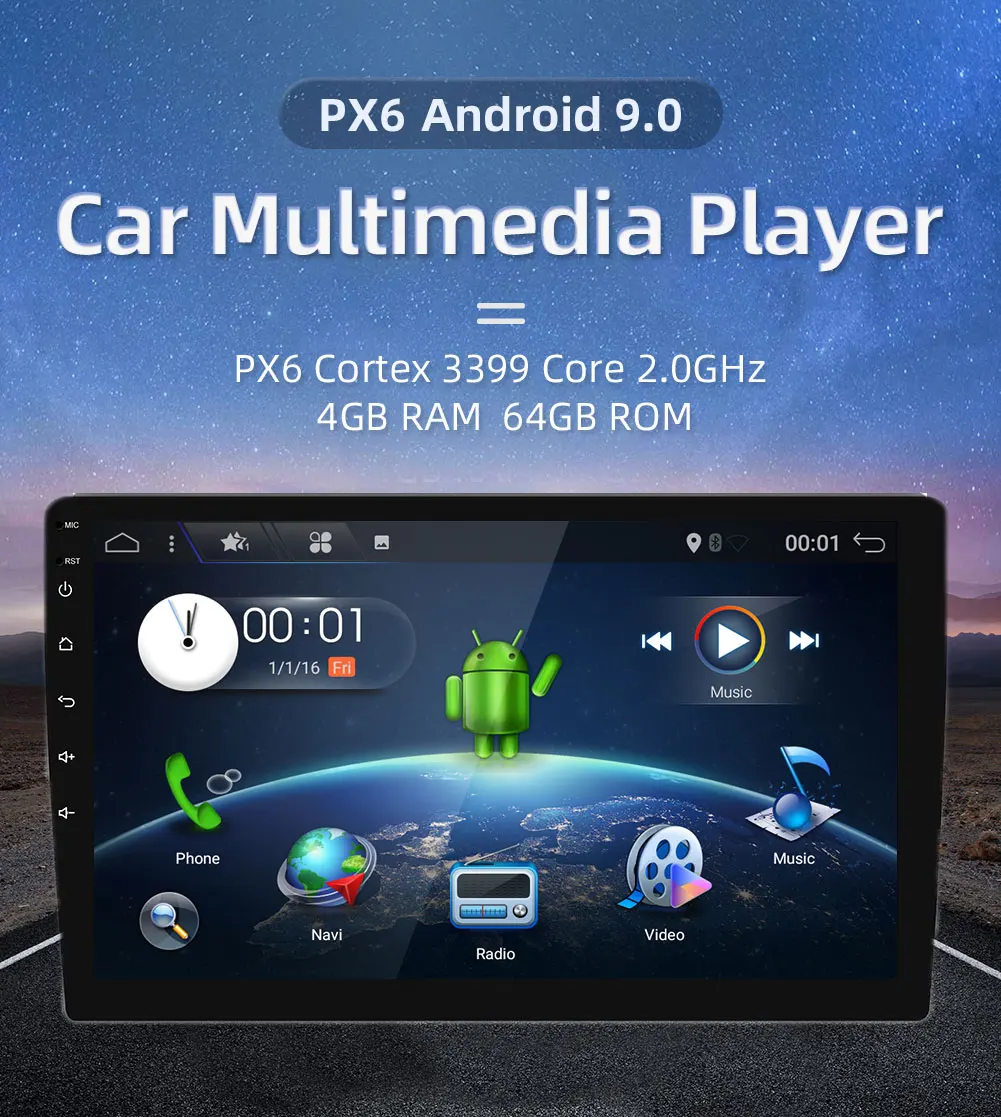 Clearance 2 din Android 9.0 Octa Core PX6 Car Radio Stereo GPS Navi Audio Video Player Unit PC Wifi BT HDMI AMP 7851 OBD DAB+ SWC 4G+64G 16