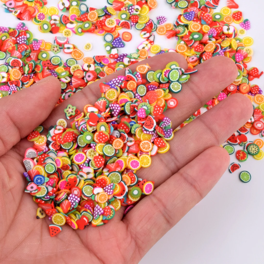 

New Hot 1000Pcs/Bag 3D Tiny Cute Nails Decorations Art Accessories Star/Cartoon/Flower/Fruit/Feather Fimo Slices Slicing Nail