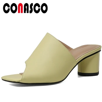 

CONASCO Concise Women Sandals Fashion Casual Cross-Tied Slippers Low Heels Flip Flops Genuine Leather Shoes Woman Summer 2020