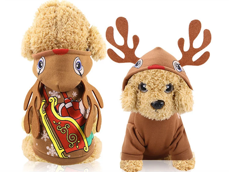 Рождественская одежда с оленем для собак, костюм Санта-Клауса для мопса, чихуахуа, домашний Йоркширский питомец, одежда для кошек, куртка, пальто, костюм для домашних животных