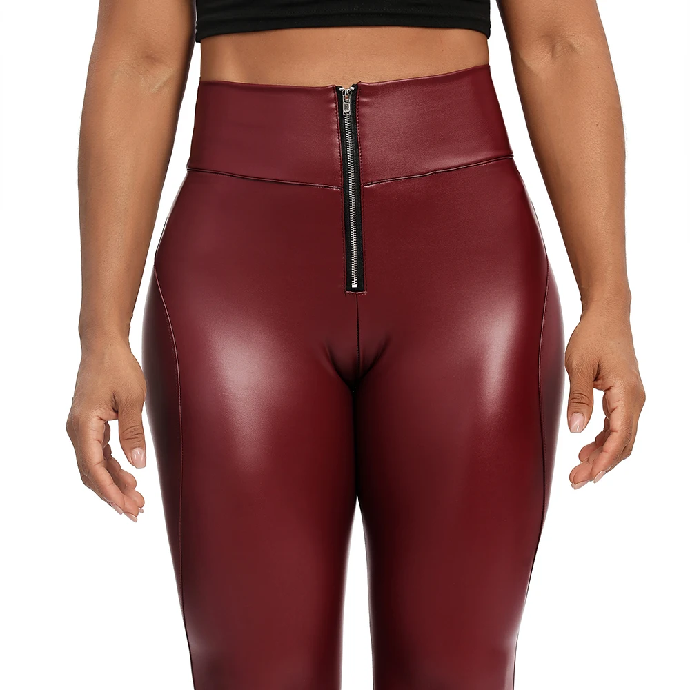 Faux Leather Leggings for Women High Waist Butt Push Up PU Leather Pants Stretch Skinny Tights Elastic Shaping Hip Yoga Pant