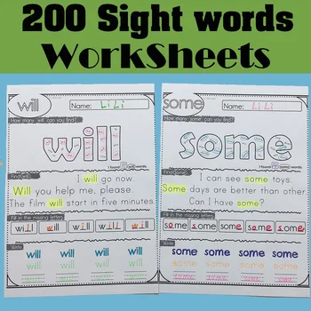 

4 Volumes 200 Sight Words Wooksheet Children English Language Exercise Reading Coloring Books for Kids Learn English Book Set