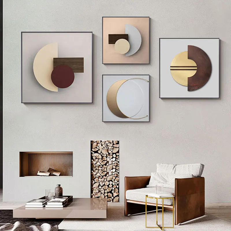 

Abstract Geometry Combination Wall Art Macaron Metal Colors Canvas Modern Painting Wall Pictures for Living Room Bedside Decor