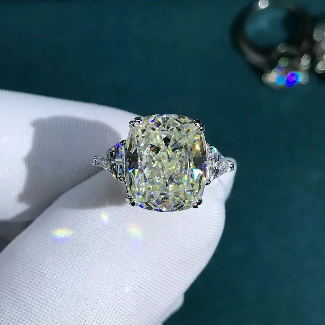 Wong Rain Luxury 925 Sterling Silver 5 CT Cushion Cut Created Moissanite Gemstone Diamonds Wedding Engagement Ring Fine Jewelry 