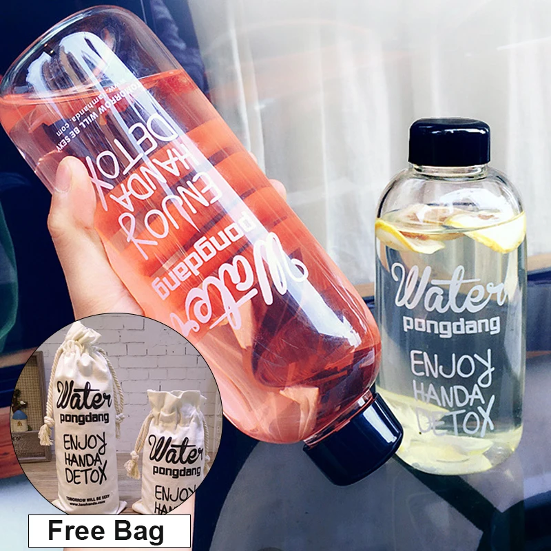 

Portable Clear Bottle Bag Water Cup Canvas Bag Sport Plastic Bag Sack 1000ML/500ML Bottle For Hiking Transparent Miketea Cup 1PC