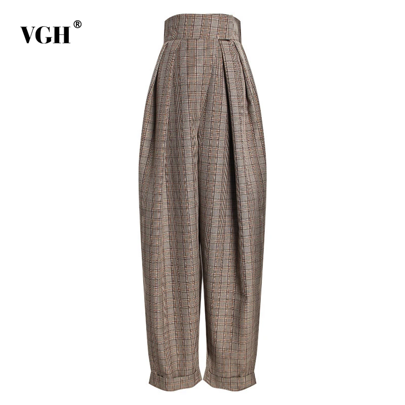 Женские клетчатые шаровары VGH повседневные свободные брюки до щиколотки с