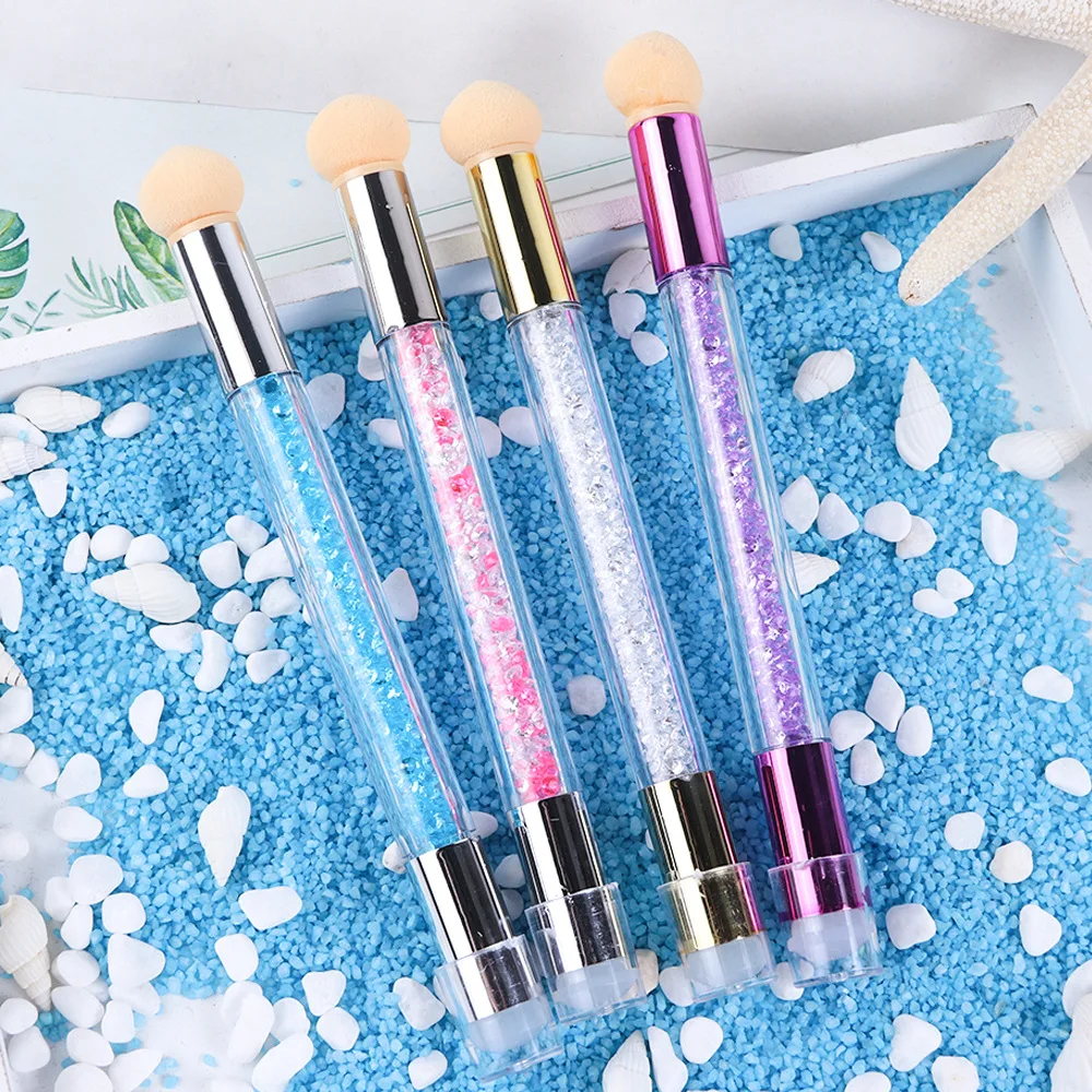 

2020 Hot and New Rhinestone Handle Product Brush Art Sponge Puff Pen Manicure Tool Dual-ended Gel Painting Nail Gradient