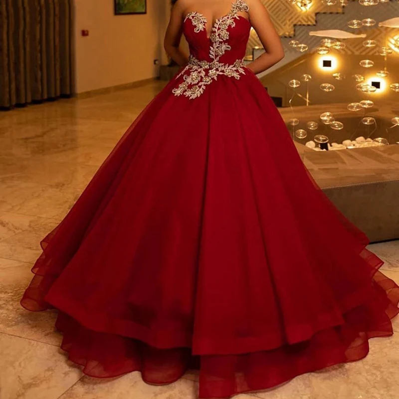 Eightale Burgundy Evening dresses Plus size One shoulder Long Lace Appliques Formal dress Ball gown Party Evening gowns 2020