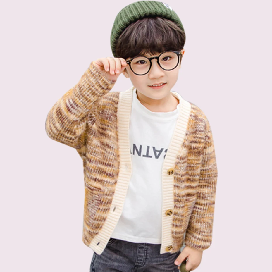 

2020 Kids Sweater Boy Patchwork Knitted Cardigan For Boys Colorful Velvet Sweater Boy Spring Autumn Casual Baby Clothes For Boys