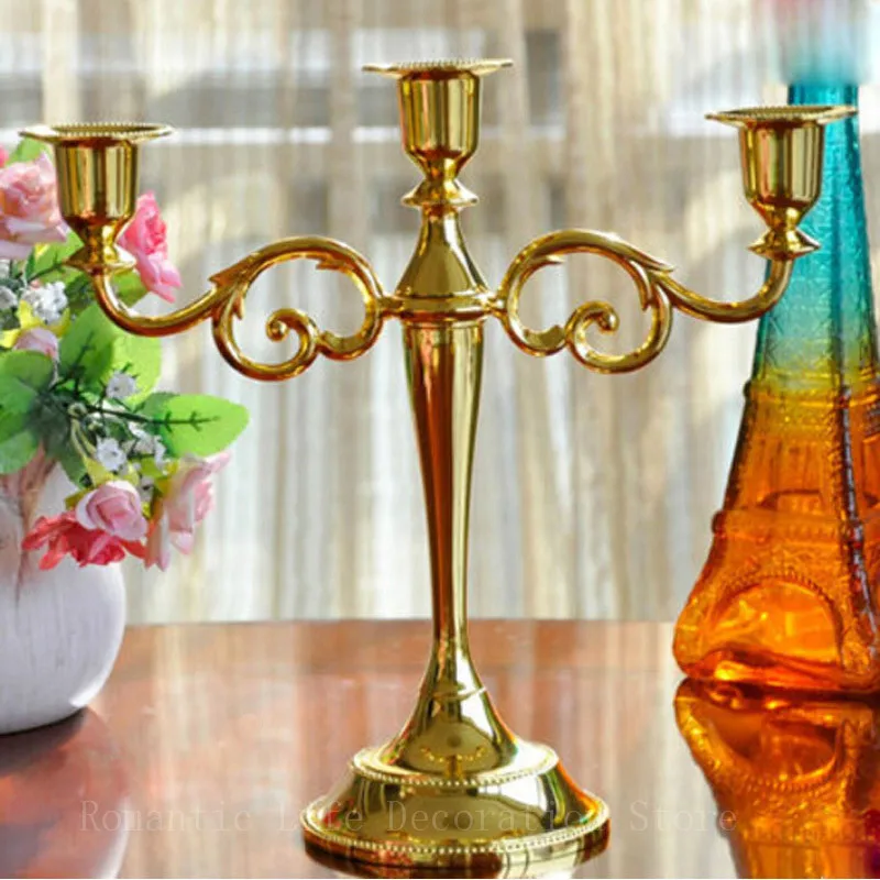 Candle holder 3 Горячего металла серебро/Позолоченные Подсвечники 3-руки стенд цинковый сплав высокое качество столб для свадьбы Portavelas канделябры - Color: Candle holder 3