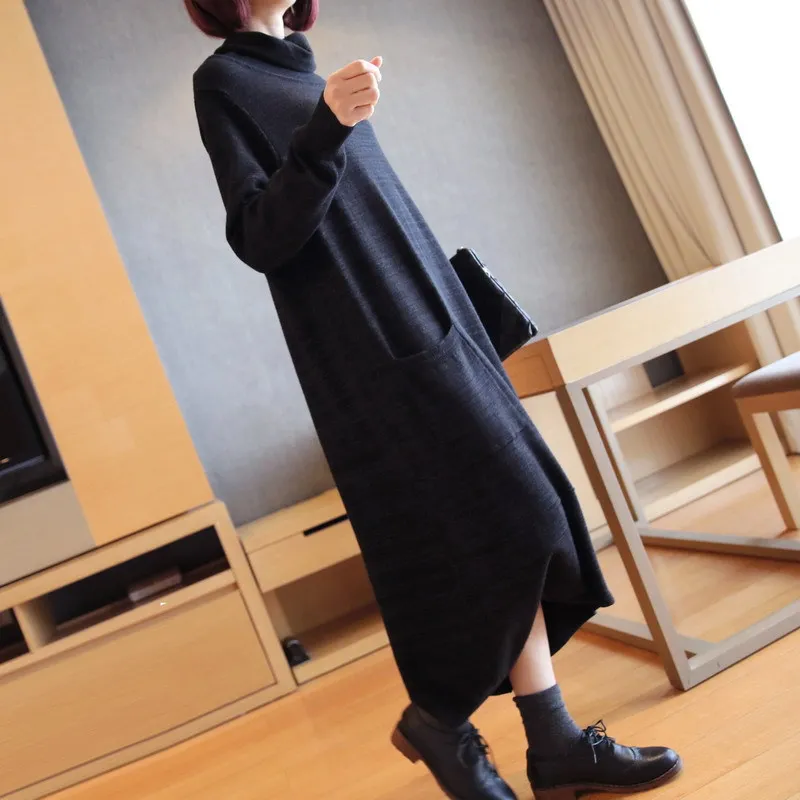 black DMY2384 XITAO Модное Новое Женское платье большого размера с длинным рукавом Элегантная женская одежда свободные неровные вязаные платья с высоким воротом DMY2384 - Цвет: black DMY2384