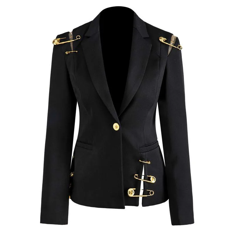 

TVVOVVIN Women Blazer Single Button Long Sleeve Women's Slim Suit Jacket Pin Stitching Irregular Ladies Black Blazer Autumn X406