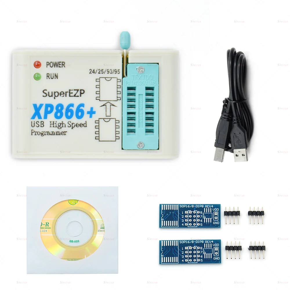 오리지널 XP866 USB SPI 프로그래머+ 2개의 표준 어댑터 Sop8/16 지원 24 25 93 95 EEPROM 플래시 BIOS 미니프로 노트북 PC 프로그래밍