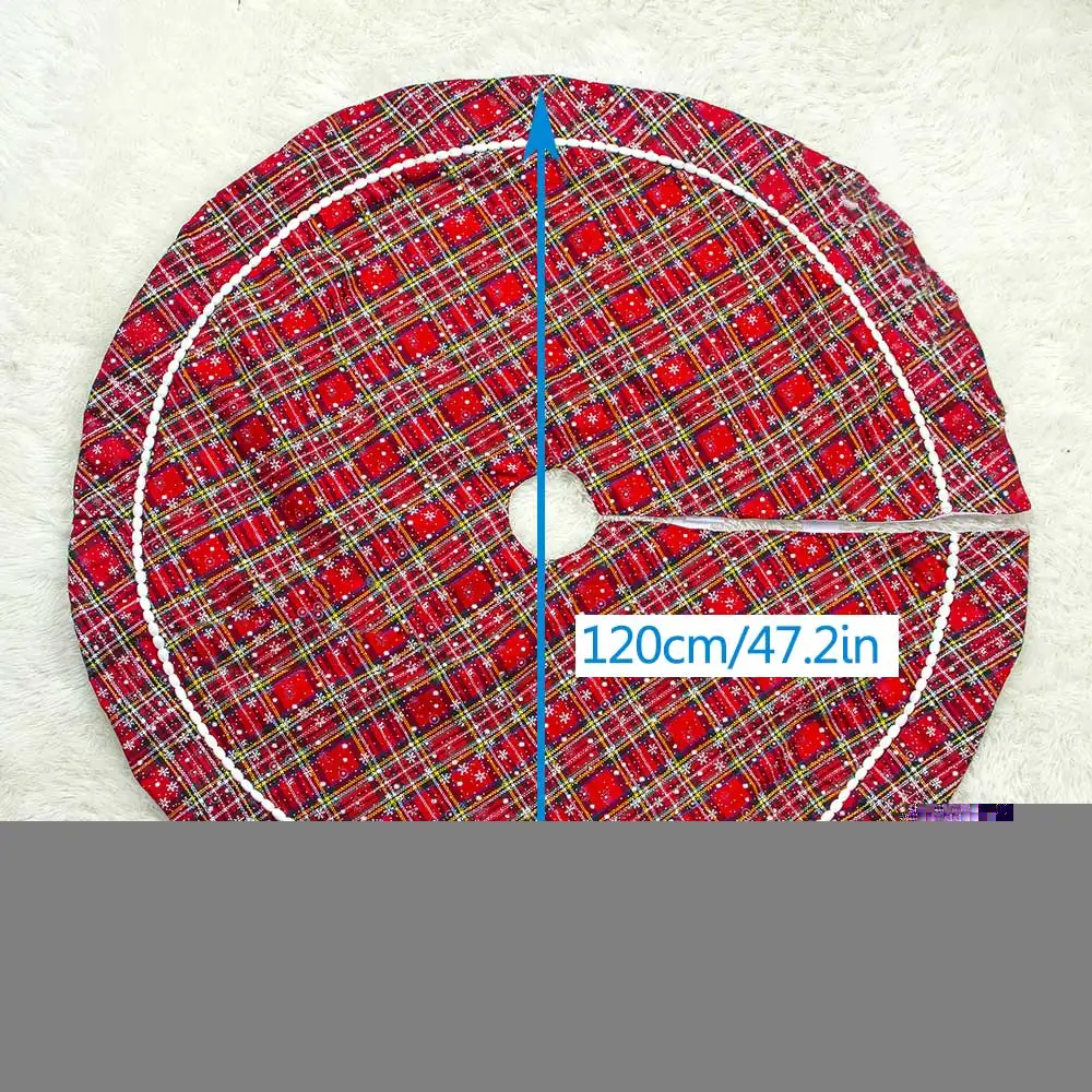 Christmas Tree Skirt 47 Inche Cloth Plaid Snowflake Round Carpet Christmas Decora for Home Floor Mat New Year Xmas Tree Skirts