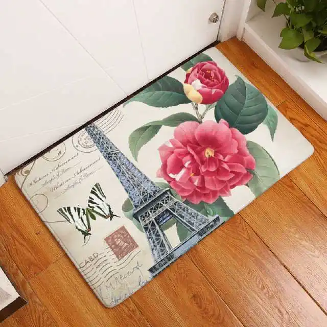 CAMMITEVER Vintage Floral Famous Building Paris Tower Floor Rug Doormat Mat Kitchen Carpet Toilet Rug Porch Doormat - Цвет: 2159-8